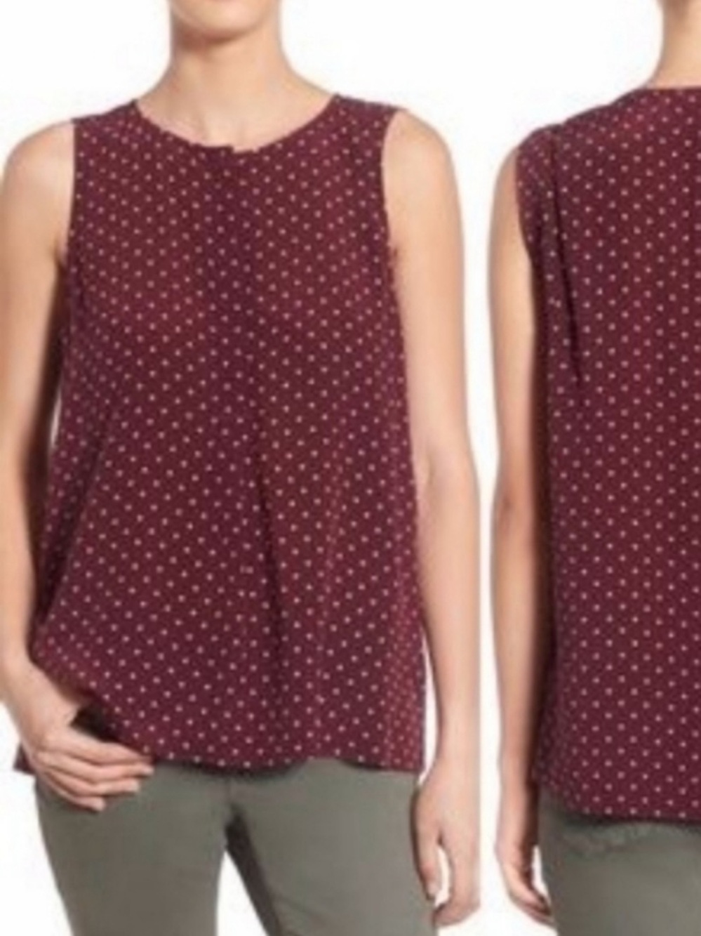 Madewell Burgundy Sleeveless Silk Polka Dot Star Blouse Women's Size Medium